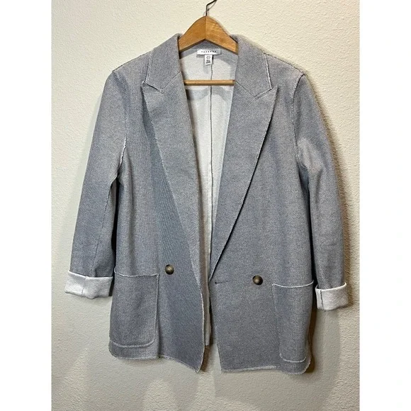 Topshop blazer women's size 4 gray double breasted long casual cotton blend - Picture 1 of 8